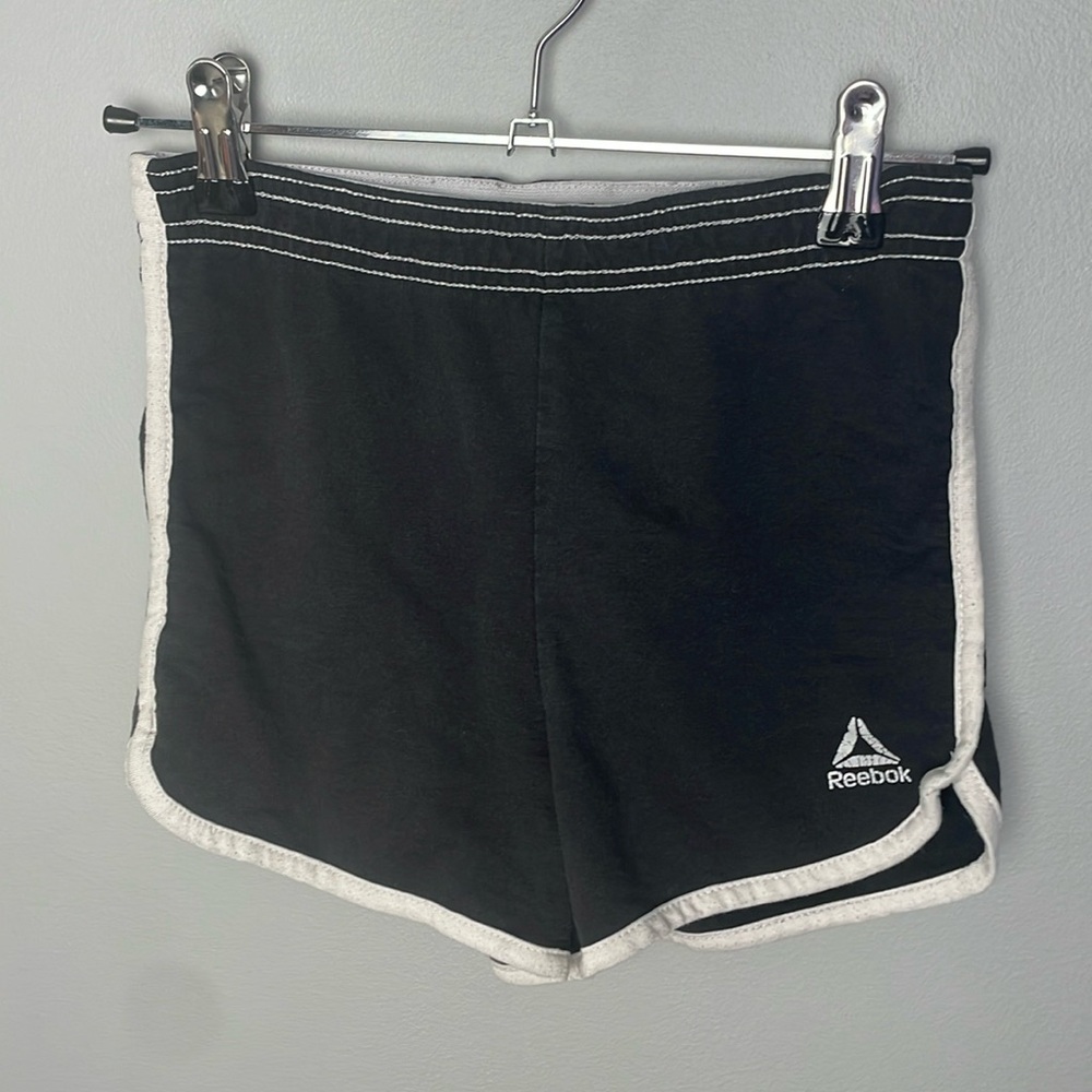 Reebok Black Athletic White Lined Shorts with Fold Over Waistband | Size Youth S